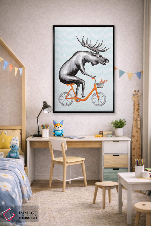 تابلو دکوراتیو گوزن شمالی روی دوچرخه اثر آملی لگو - D2B