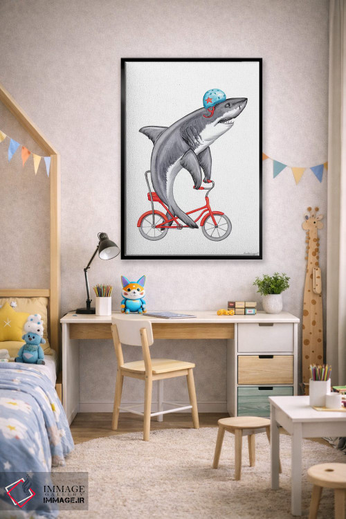 تابلو دکوراتیو کوسه روی دوچرخه اثر آملی لگو - D2B