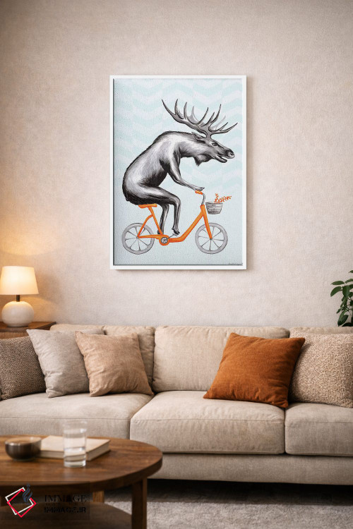 تابلو دکوراتیو گوزن شمالی روی دوچرخه اثر آملی لگو - D3W