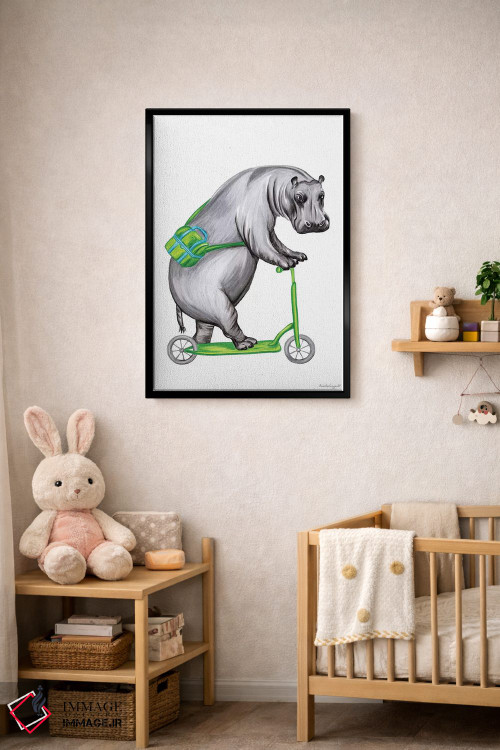 تابلو دکوراتیو اسب آبی روی دوچرخه اثر آملی لگو - D4B