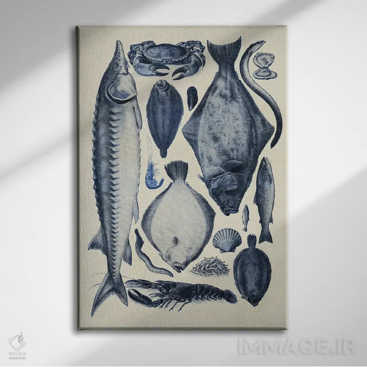 تابلو دکوراتیو نمودار ماهی آبی ۲ اثر آلیشیا لانگلی - نمای روبهرو روی دیوار