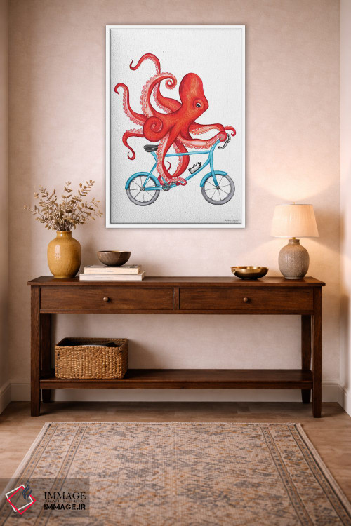 تابلو دکوراتیو هشت پا روی دوچرخه اثر آملی لگو - D4W