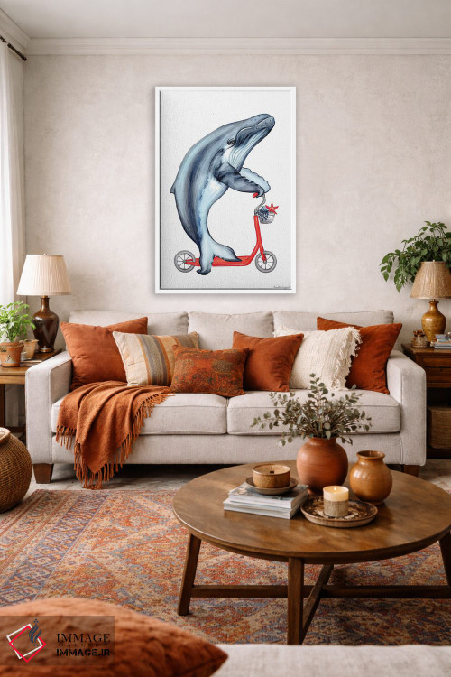 تابلو دکوراتیو نهنگ دوچرخه سوار اثر آملی لگو - D3W