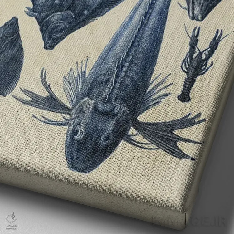 تابلو دکوراتیو نمودار ماهی آبی ۱ اثر آلیشیا لانگلی - نمای نزدیک بافت بوم