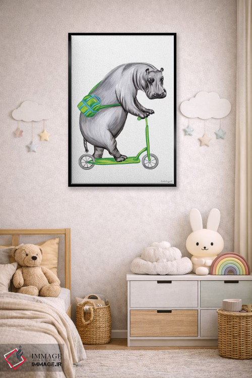 تابلو دکوراتیو اسب آبی روی دوچرخه اثر آملی لگو - D5B