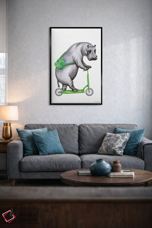 تابلو دکوراتیو اسب آبی روی دوچرخه اثر آملی لگو - D6B