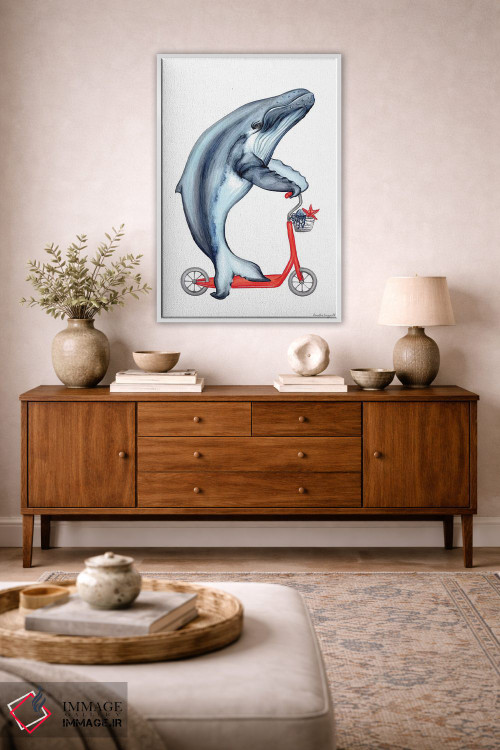 تابلو دکوراتیو نهنگ دوچرخه سوار اثر آملی لگو - D4W