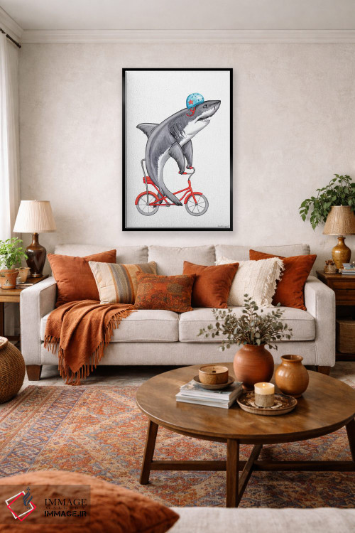 تابلو دکوراتیو کوسه روی دوچرخه اثر آملی لگو - D5B