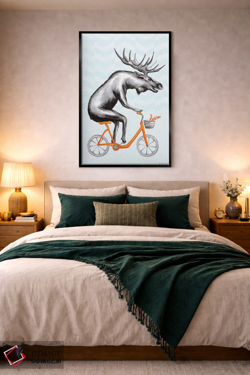 تابلو دکوراتیو گوزن شمالی روی دوچرخه اثر آملی لگو - D5B