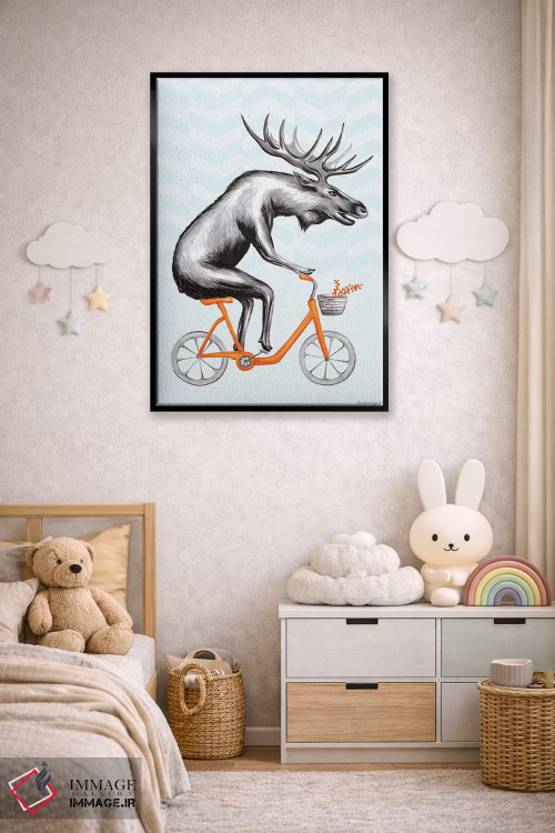 تابلو دکوراتیو گوزن شمالی روی دوچرخه اثر آملی لگو - D6B