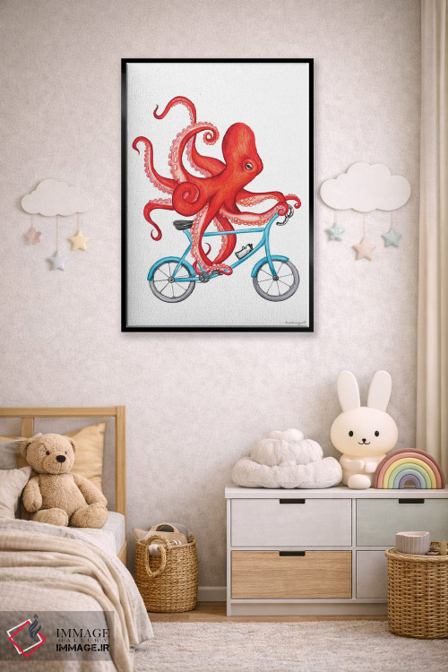 تابلو دکوراتیو هشت پا روی دوچرخه اثر آملی لگو - D6B
