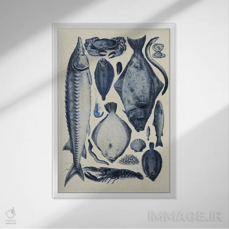 تابلو دکوراتیو نمودار ماهی آبی ۲ اثر آلیشیا لانگلی - نمای قابدار سفید