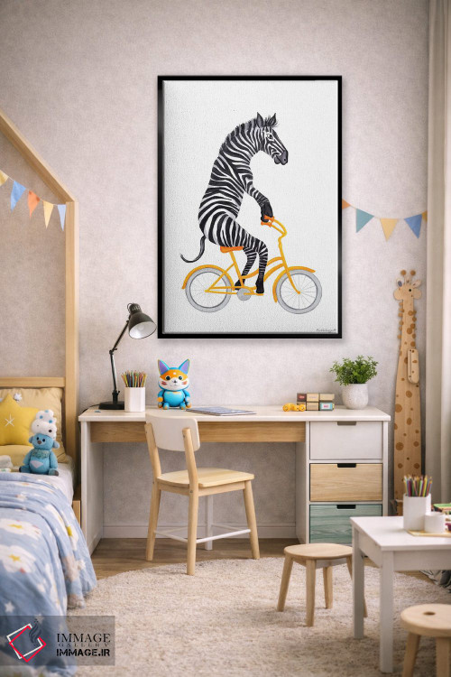 تابلو دکوراتیو گورخر دوچرخه سوار اثر آملی لگو - D3B