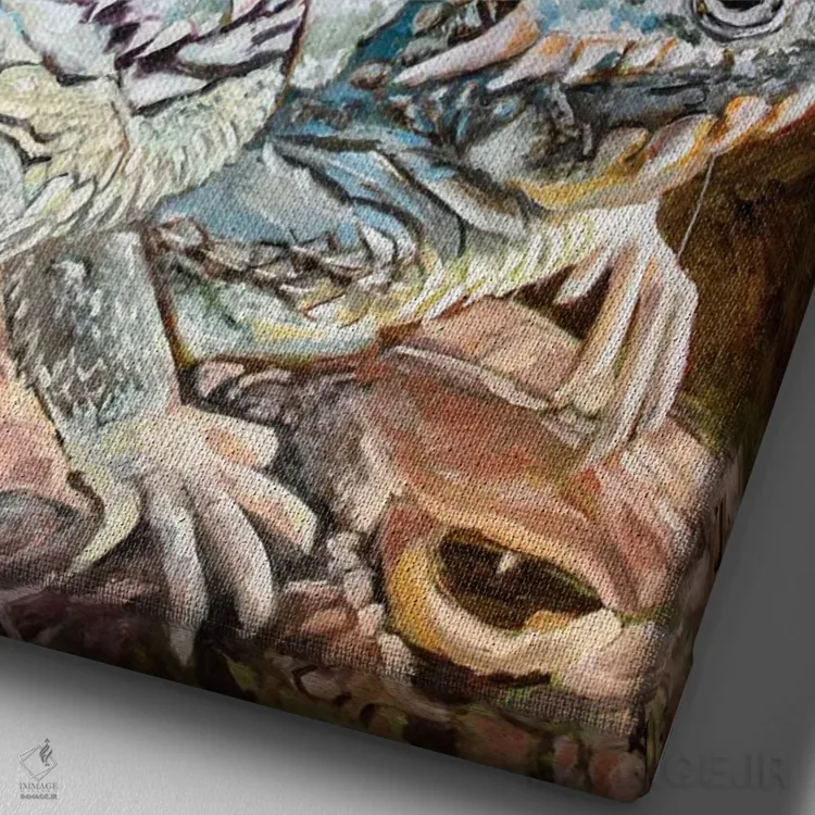 تابلو دکوراتیو تهاجم مارمولک های شاخدار اثر لیزا گلدفارب - نمای نزدیک بافت بوم