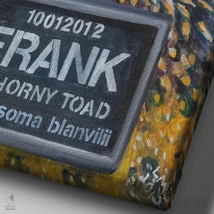 تابلو دکوراتیو Frank, The Horny Toad,فرانک وزغ شاخدار اثر لیزا گلدفارب - نمای نزدیک بافت بوم