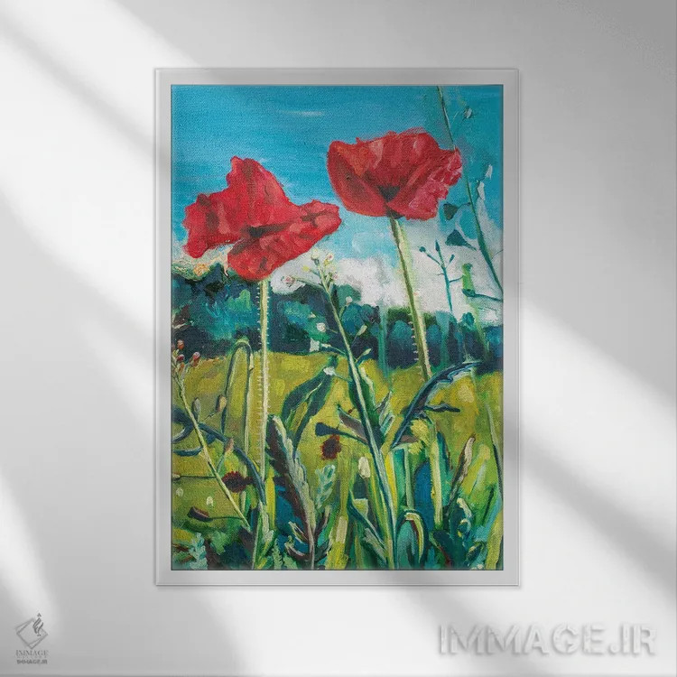 تابلو دکوراتیو شقایق ها در آلمان اثر لیزا گلدفارب - نمای قابدار سفید