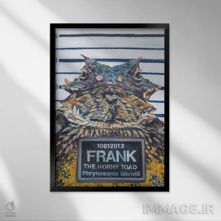 تابلو دکوراتیو Frank, The Horny Toad,فرانک وزغ شاخدار اثر لیزا گلدفارب - نمای قابدار مشکی
