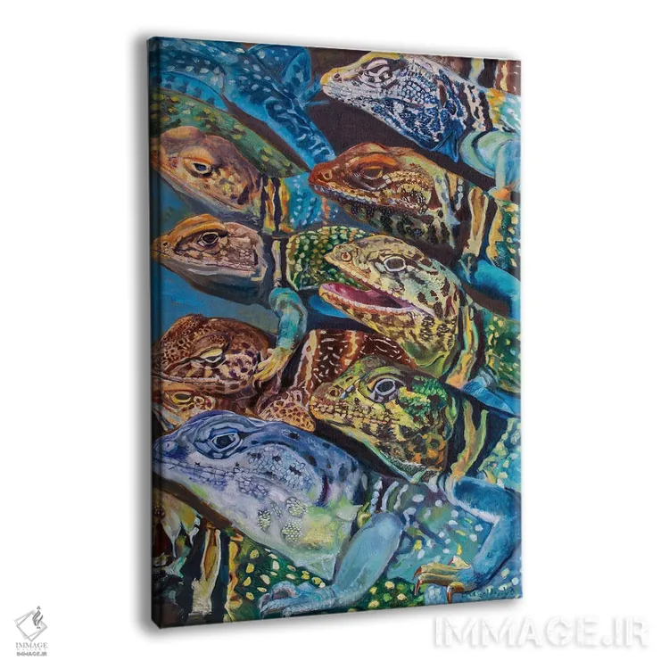 تابلو دکوراتیو گروه مارمولک های یقه دار اثر لیزا گلدفارب - نمای پرسپکتیو محصول