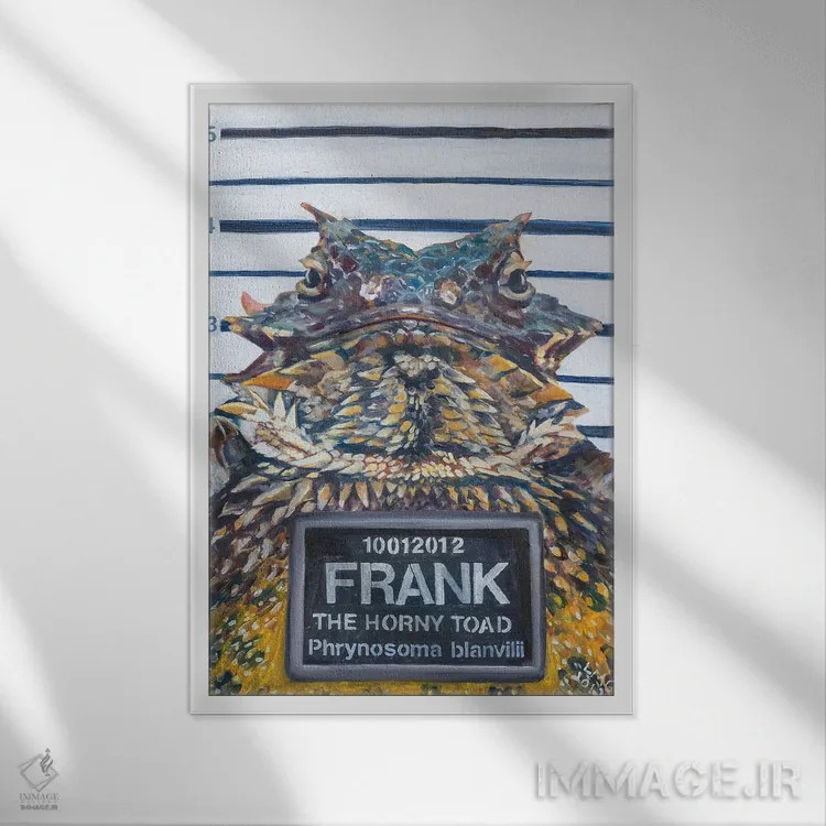 تابلو دکوراتیو Frank, The Horny Toad,فرانک وزغ شاخدار اثر لیزا گلدفارب - نمای قابدار سفید