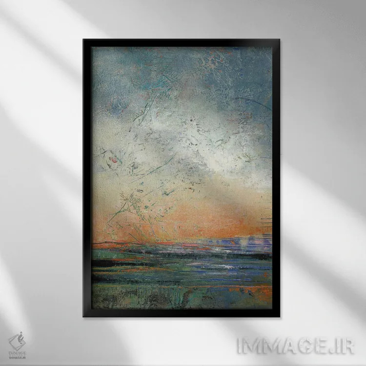تابلو انتزاعی آرامش غروب اثر لوری هاف - نمای قابدار مشکی