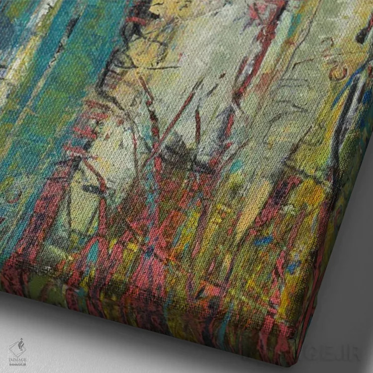 تابلو انتزاعی در میان درختان آسپن اثر لوری هاف - نمای نزدیک بافت بوم