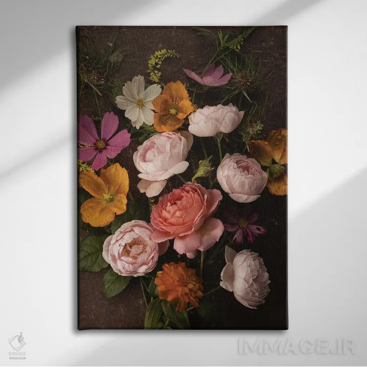 تابلو دکوراتیو یک جیب پر از گل اثر لیا مک لین - نمای روبهرو روی دیوار