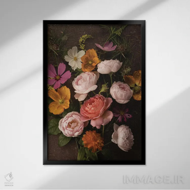 تابلو دکوراتیو یک جیب پر از گل اثر لیا مک لین - نمای قابدار مشکی