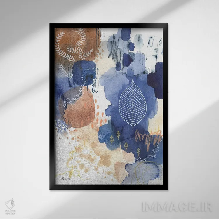 تابلو انتزاعی خوشی نیلی II اثر لورا هورن - نمای قابدار مشکی