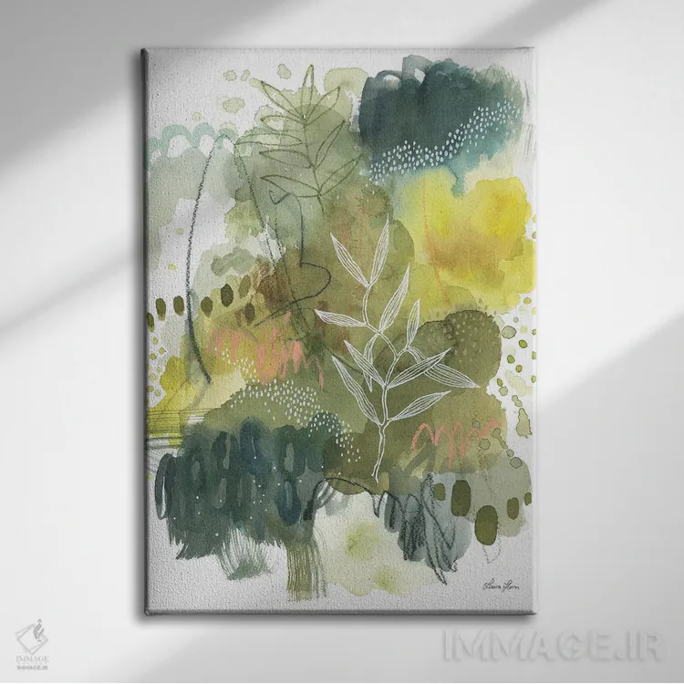 تابلو انتزاعی طلای طبیعت II اثر لورا هورن - نمای روبهرو روی دیوار