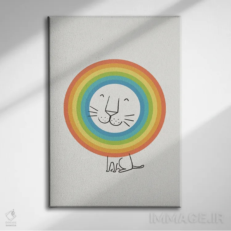 تابلو مینیمال یک شیر خوشحال اثر لیم هنگ سوی - نمای روبهرو روی دیوار