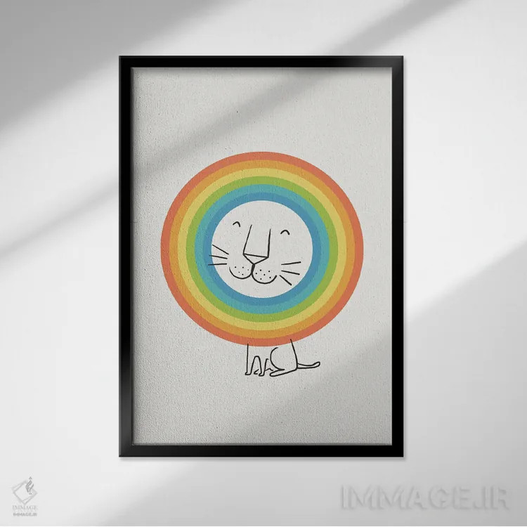 تابلو مینیمال یک شیر خوشحال اثر لیم هنگ سوی - نمای قابدار مشکی