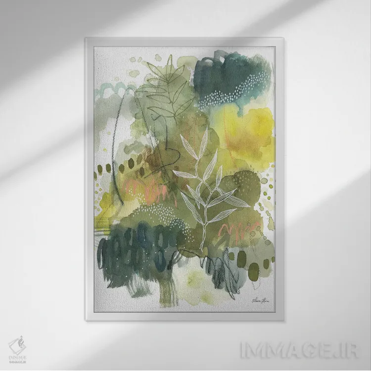 تابلو انتزاعی طلای طبیعت II اثر لورا هورن - نمای قابدار سفید