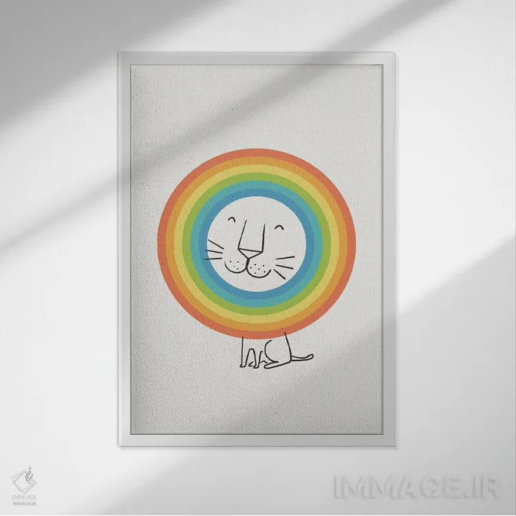 تابلو مینیمال یک شیر خوشحال اثر لیم هنگ سوی - نمای قابدار سفید