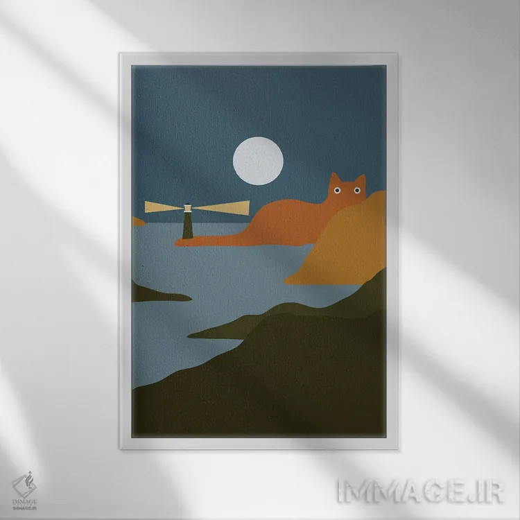 تابلو دکوراتیو چشم انداز گربه XX اثر لیم هنگ سوی - نمای قابدار سفید