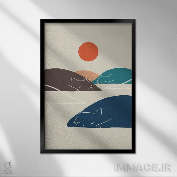 تابلو مینیمال چشم انداز گربه I اثر لیم هنگ سوی - نمای قابدار مشکی