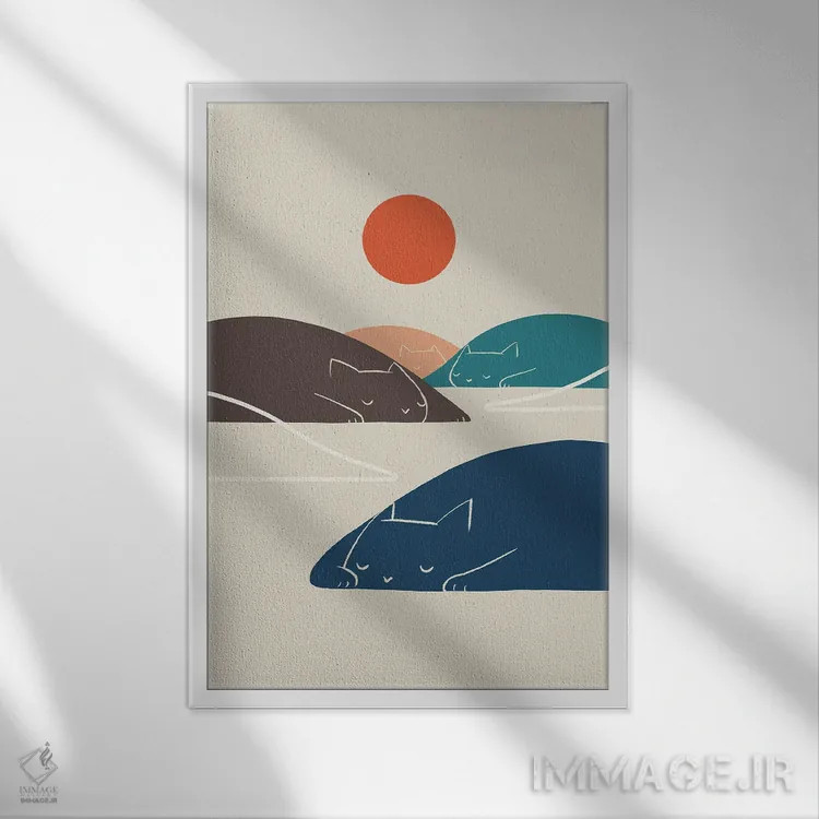 تابلو مینیمال چشم انداز گربه I اثر لیم هنگ سوی - نمای قابدار سفید