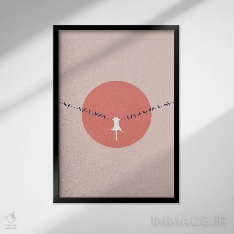 تابلو مینیمال چشم انداز گربه XL اثر لیم هنگ سوی - نمای قابدار مشکی