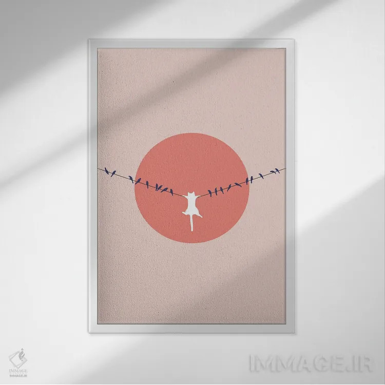 تابلو مینیمال چشم انداز گربه XL اثر لیم هنگ سوی - نمای قابدار سفید