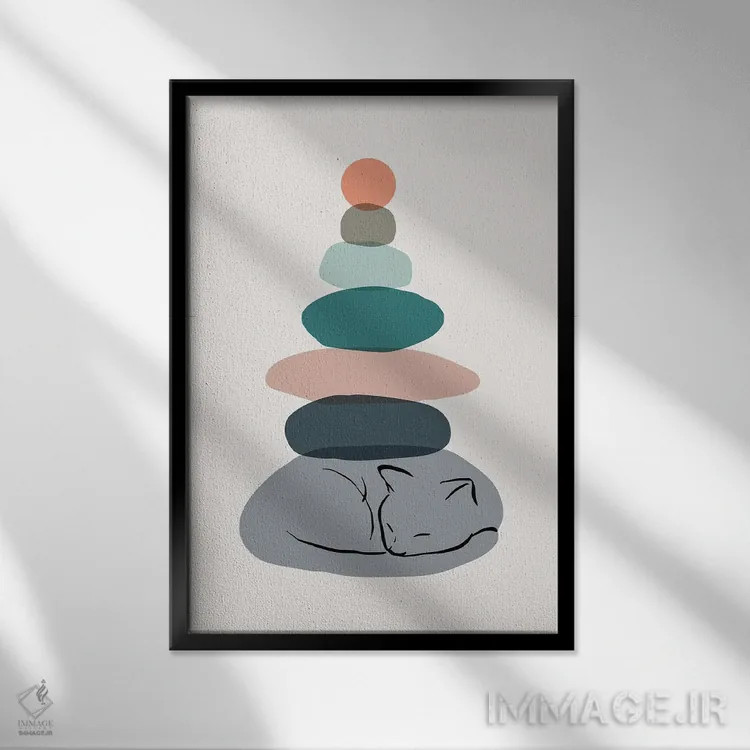 تابلو مینیمال منظره گربه شماره ۵۸ اثر لیم هنگ سوی - نمای قابدار مشکی