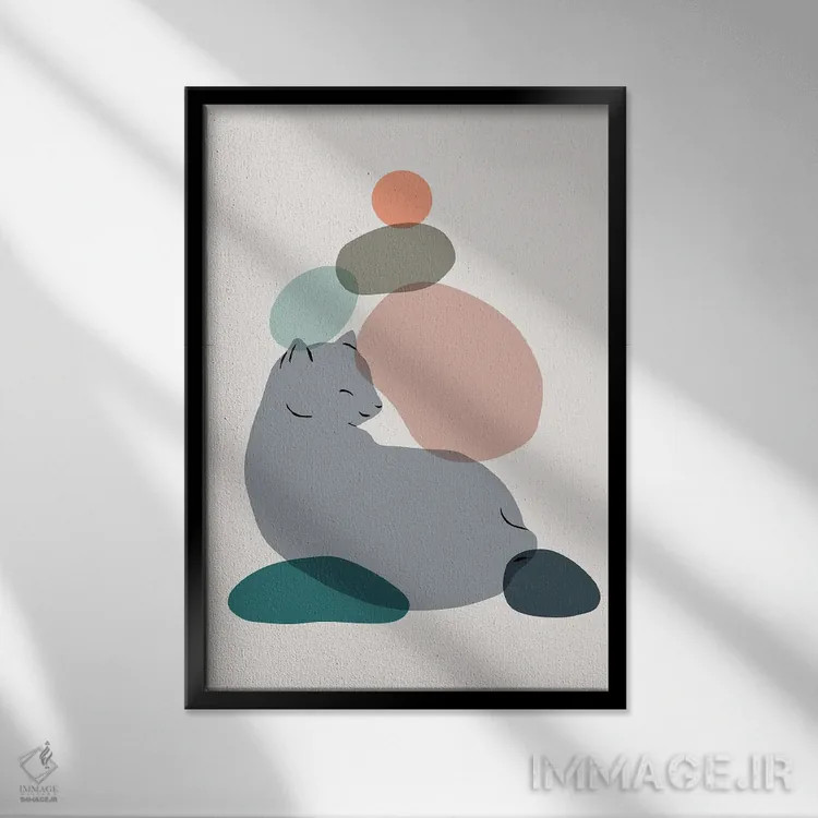 تابلو مینیمال منظره گربه شماره ۶۰ اثر لیم هنگ سوی - نمای قابدار مشکی