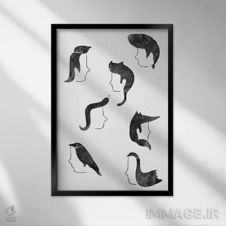 تابلو مینیمال حیوانات پشمالو اثر لیم هنگ سوی - نمای قابدار مشکی