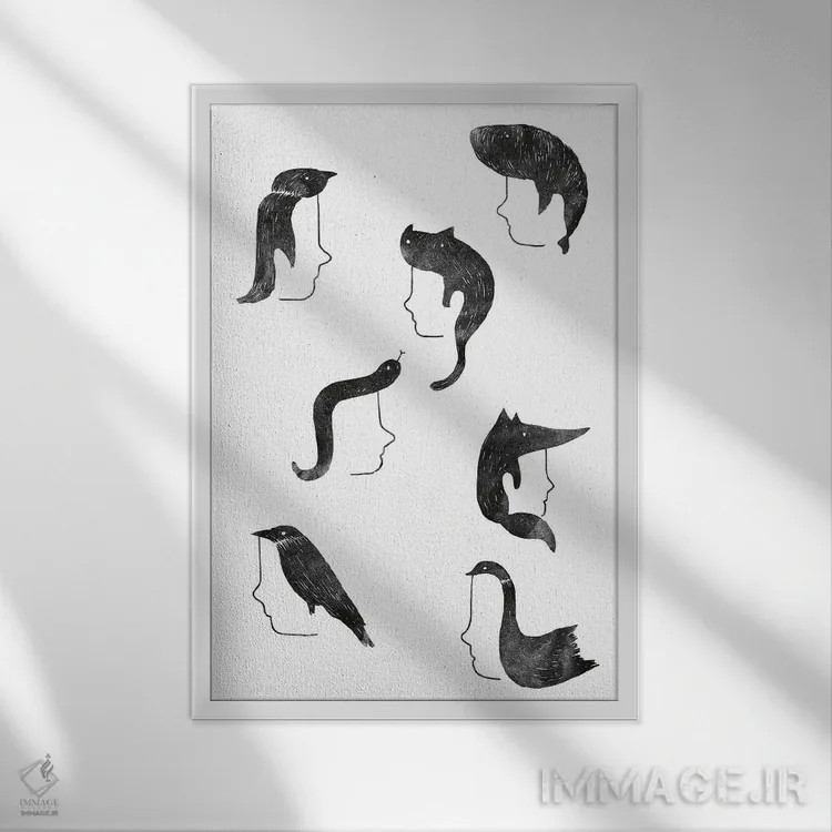 تابلو مینیمال حیوانات پشمالو اثر لیم هنگ سوی - نمای قابدار سفید