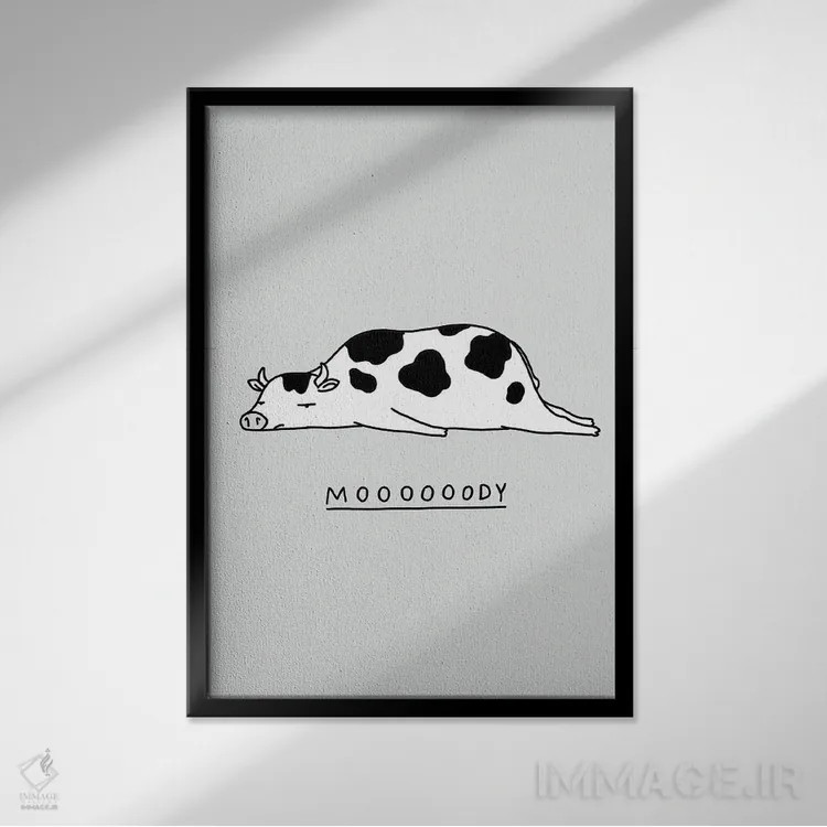 تابلو مدرن جانوران احساساتی: گاو اثر لیم هنگ سوی - نمای قابدار مشکی