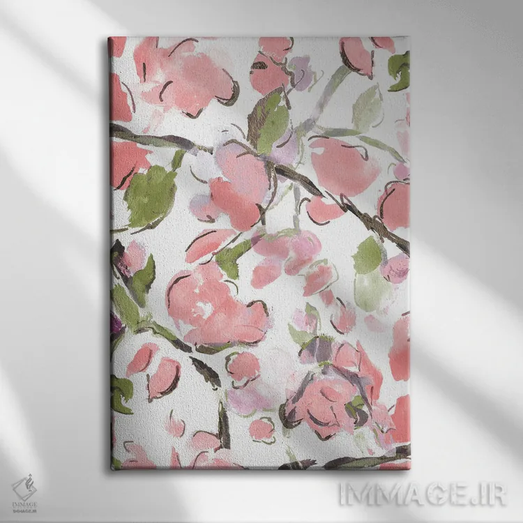 تابلو دکوراتیو گل های بهاری صورتی اثر ال. هیویت - نمای روبهرو روی دیوار