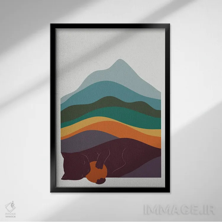 تابلو مینیمال منظره گربه شماره ۸ اثر لیم هنگ سوی - نمای قابدار مشکی