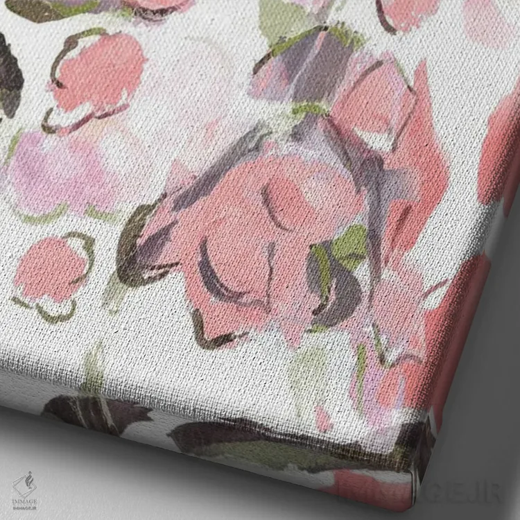 تابلو دکوراتیو گل های بهاری صورتی اثر ال. هیویت - نمای نزدیک بافت بوم