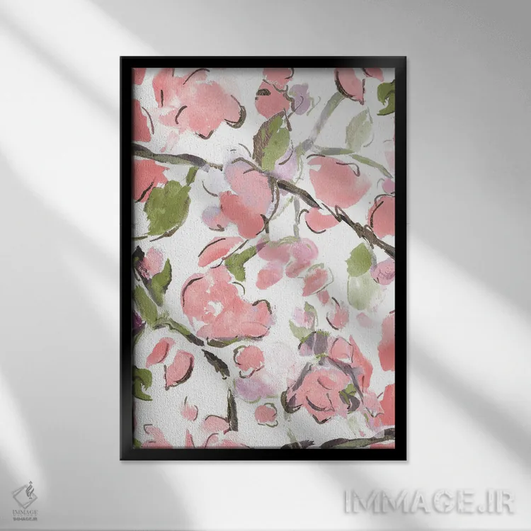 تابلو دکوراتیو گل های بهاری صورتی اثر ال. هیویت - نمای قابدار مشکی