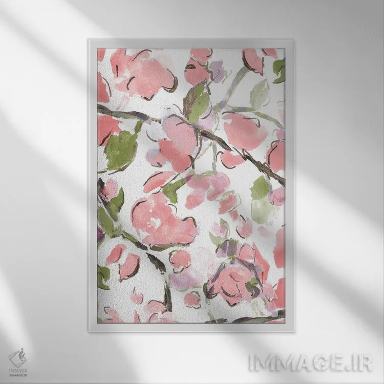 تابلو دکوراتیو گل های بهاری صورتی اثر ال. هیویت - نمای قابدار سفید