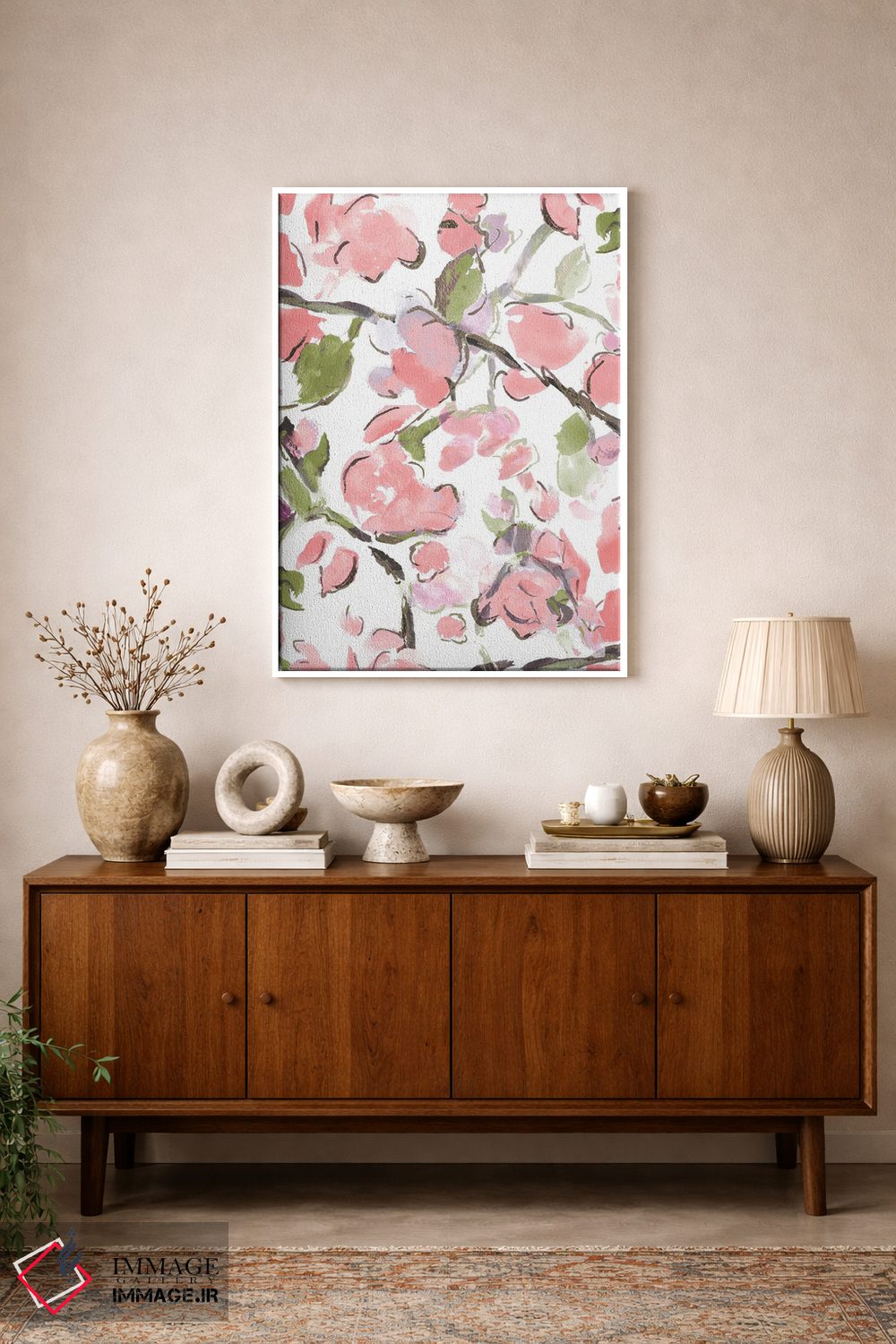 تابلو دکوراتیو گل های بهاری صورتی اثر ال. هیویت - D1W