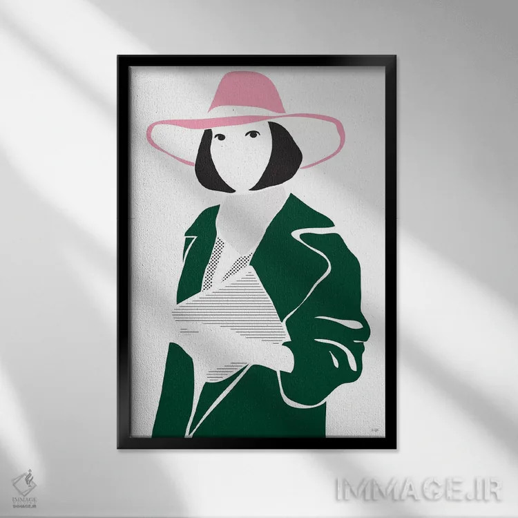 تابلو مینیمال دختری با کلاه اثر لیندا گوبتا - نمای قابدار مشکی